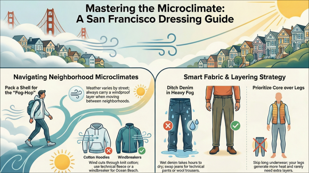 Diagram depicting common mistakes that you do when making your outfit for San Francisco