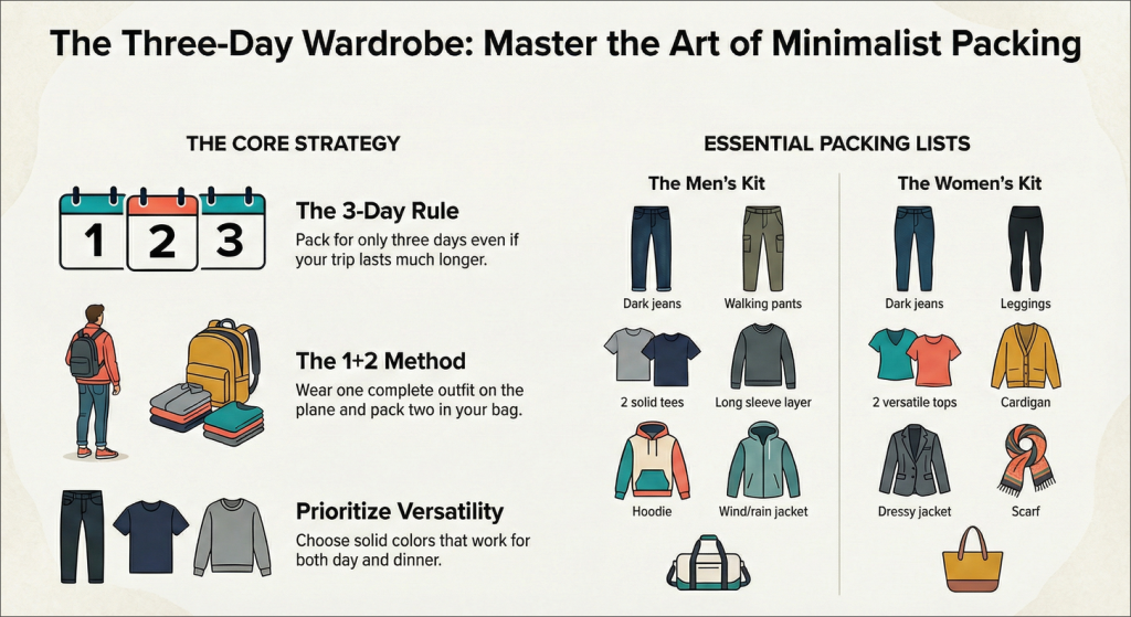 Essential clothing items for a trip to the US.